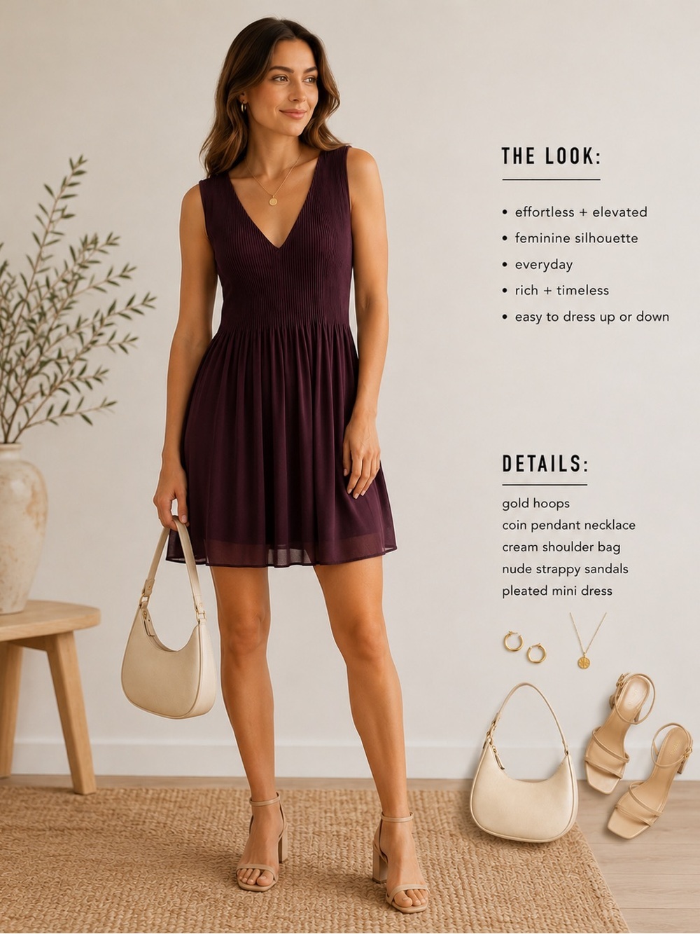 ARITIZA BABATON - Mathis Chiffon V-Neck Pleated Midi Dress - Plum